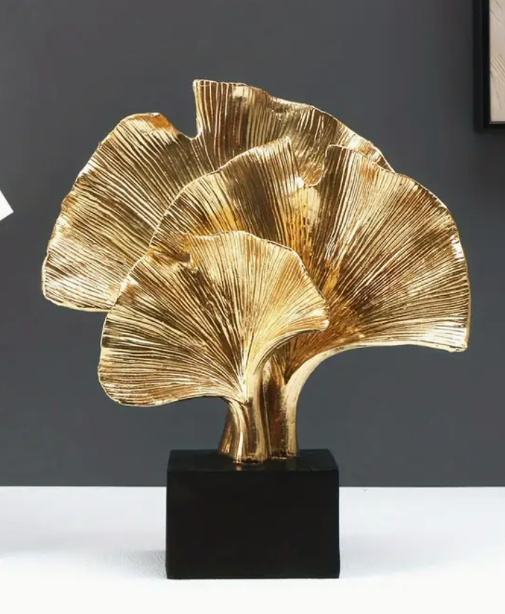 Reçine Ginkgo Yaprağı Figürü - Modern Soyut Bitki Heykeli