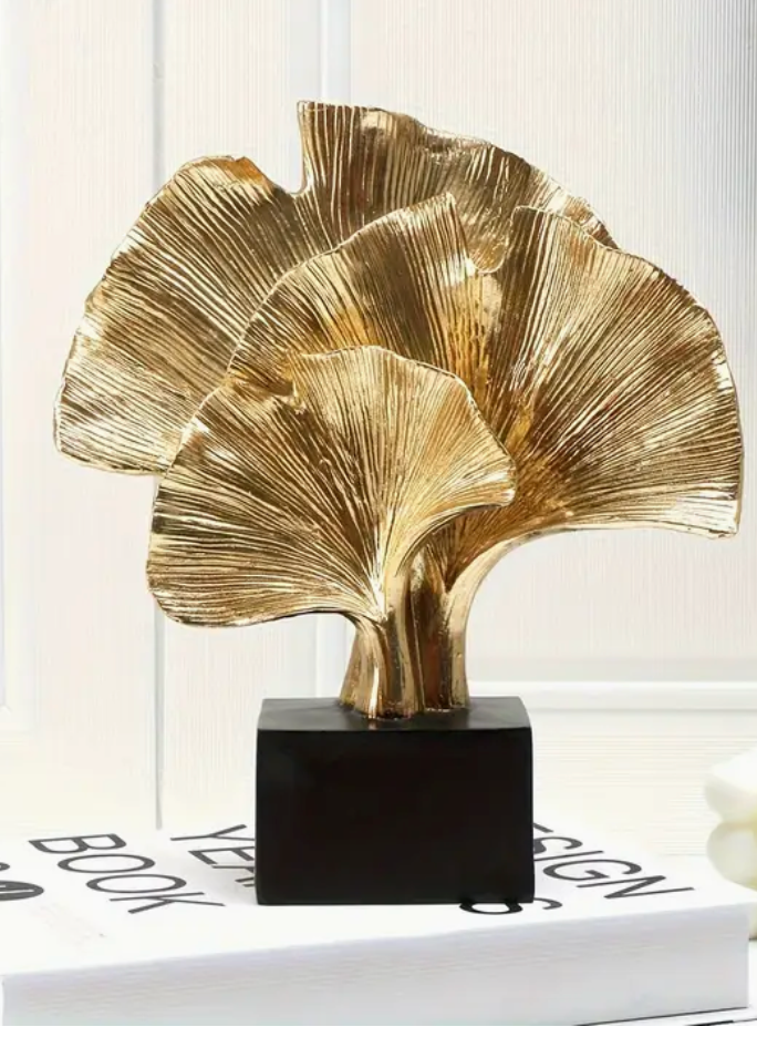 Reçine Ginkgo Yaprağı Figürü - Modern Soyut Bitki Heykeli