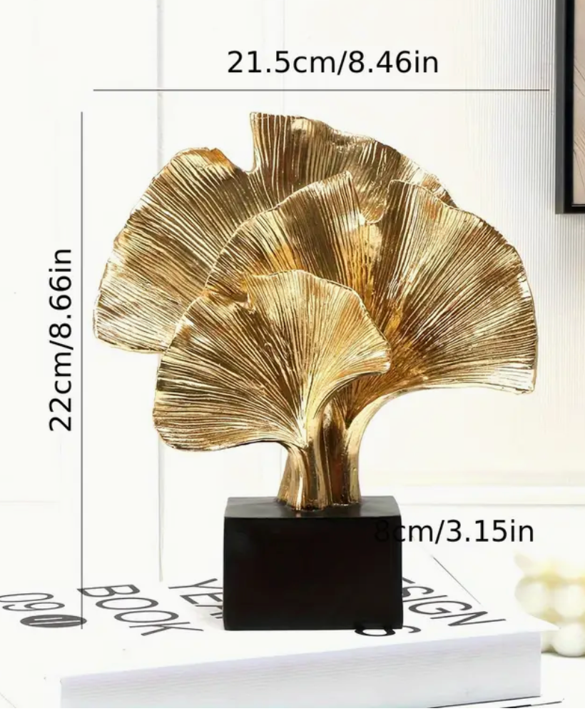 Reçine Ginkgo Yaprağı Figürü - Modern Soyut Bitki Heykeli