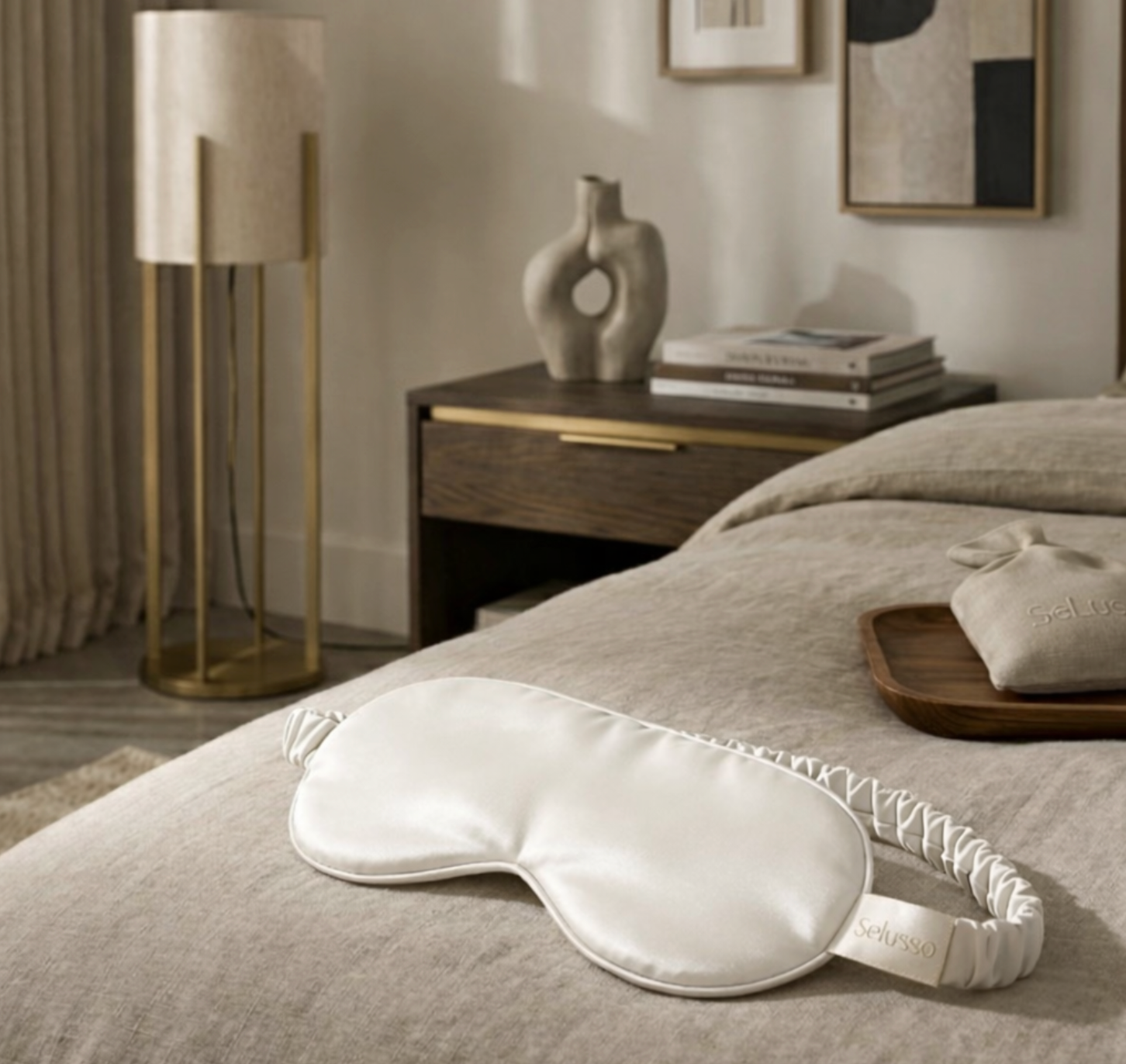 %100 Saf Dut İpeği Uyku Maskesi - Kırık Beyaz