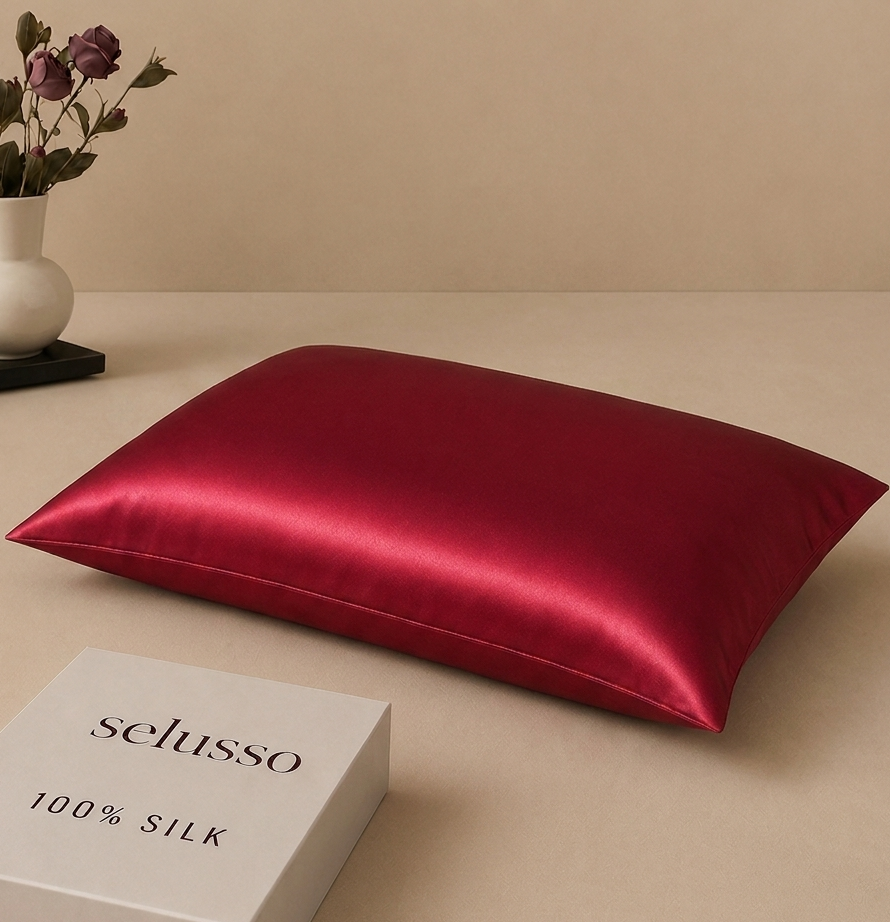 Red silk pillowcase