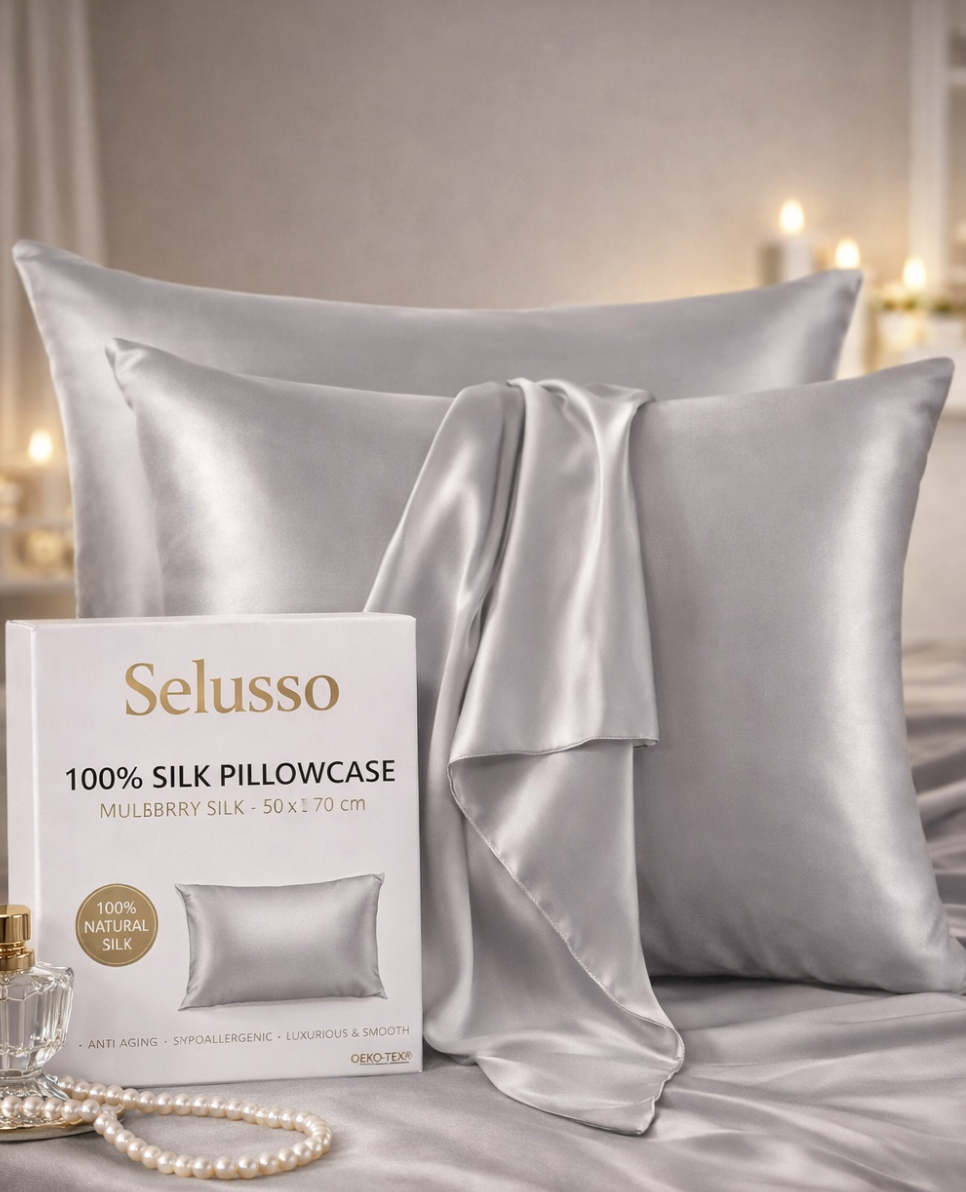 Lüks Silk Ipek Yastik Kilifi - silver renk