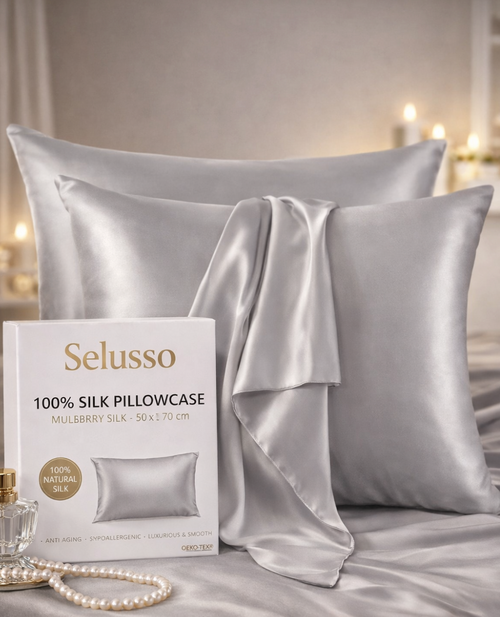 Lüks Silk Ipek Yastik Kilifi - silver renk