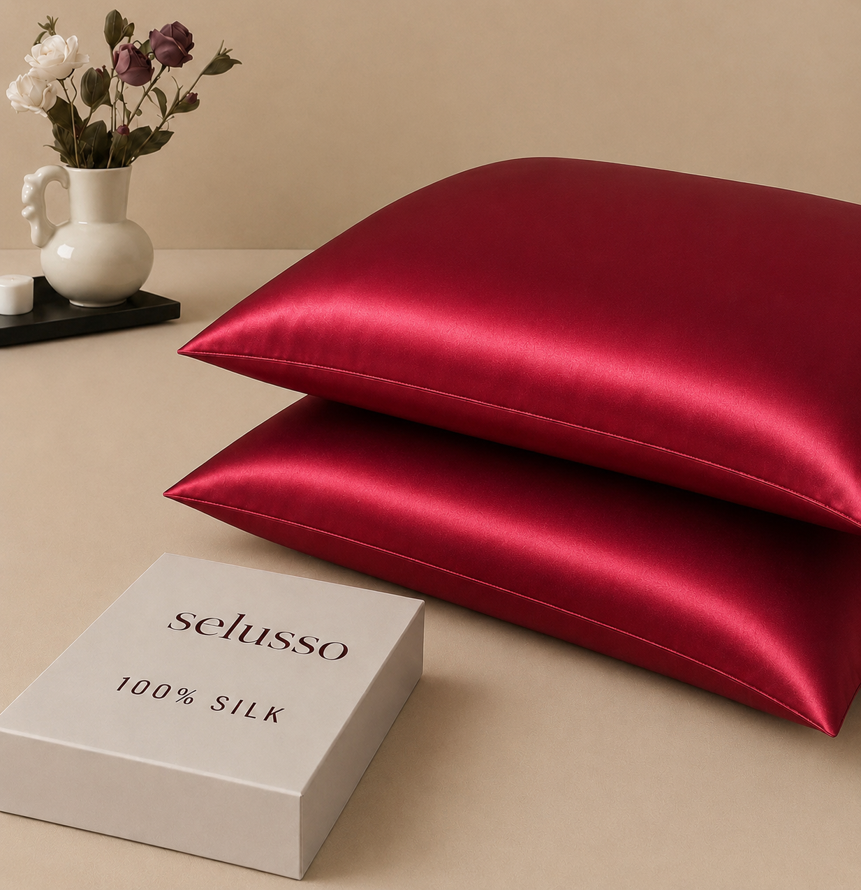 Wine Red Silk Pillowcase