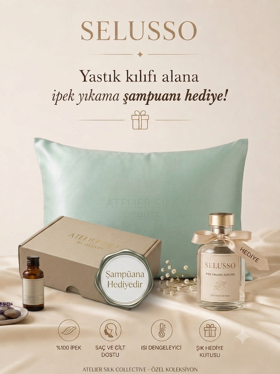 Mint Yeşili İpek Yastık Kılıfı | 1 adettir.  | Yıkama Şampuanı Hediyedir.